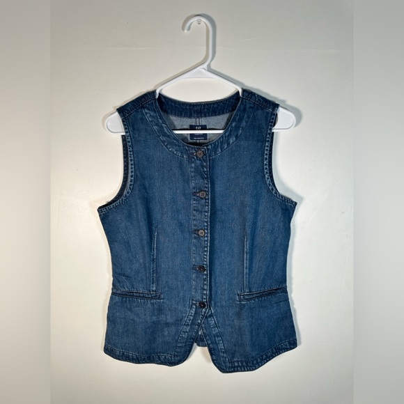 GAP Denim Vest Sleeveless Button Front Cotton Size M Trendy Layering - Picture 9 of 12